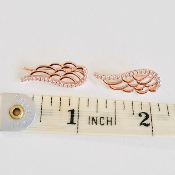 14KT ROSE GOLD-PLATED Angel Wing Ear Climbers w/Swarovski Crystals - Picture 12 of 12
